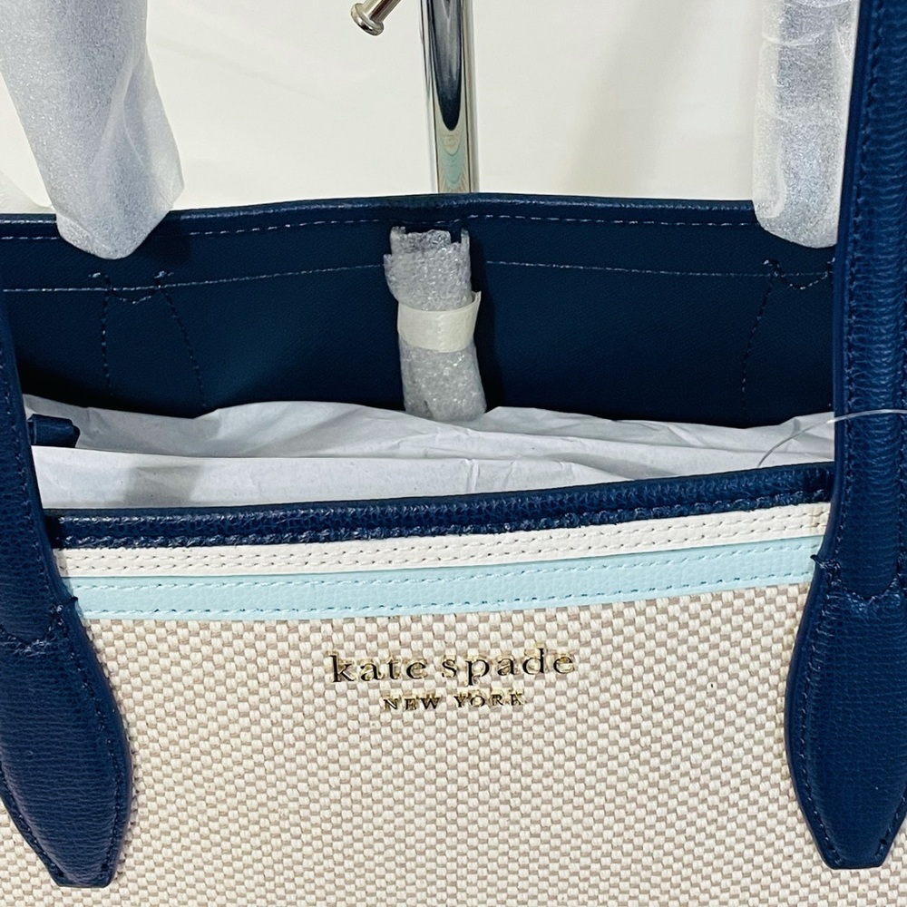 Kate Spade Blue Canvas Large Tote with Wristlet - Picture 11 of 15